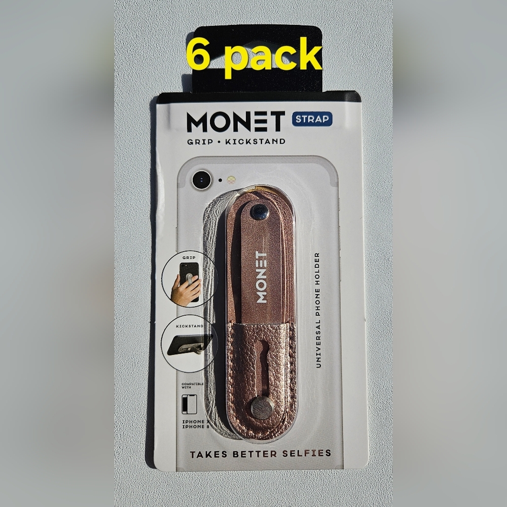 6 Pack Rose Gold Monet Smartphone Strap/Grip/Kickstand-New in Factory Sealed Box